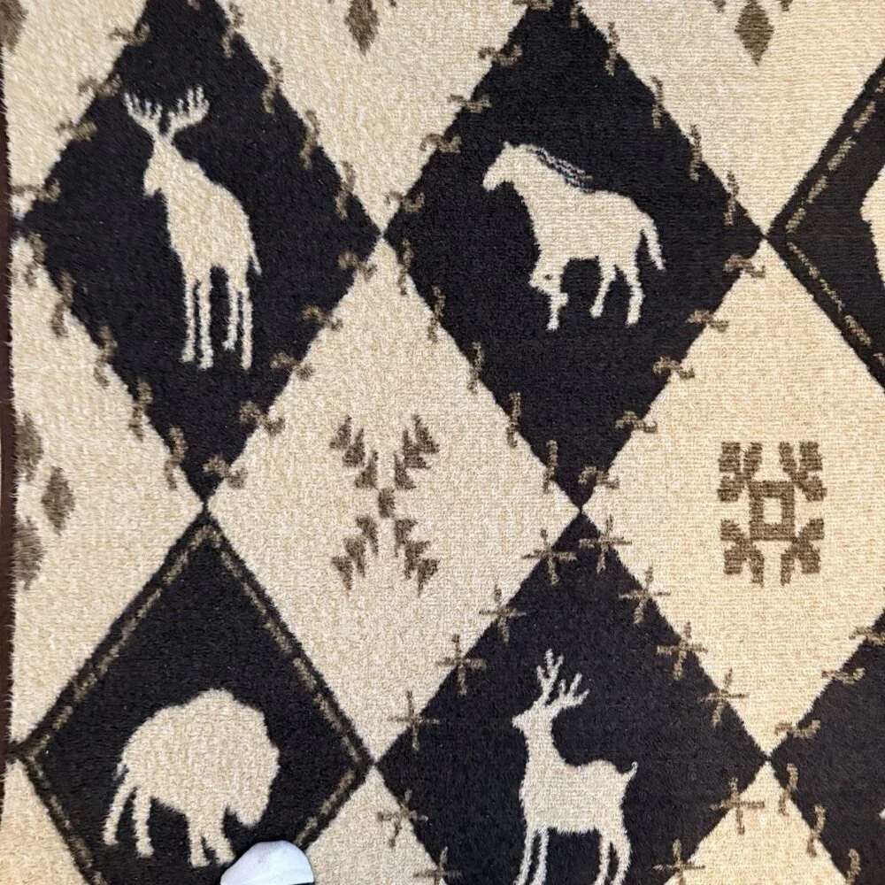 Vintage San Marcos Reversible Animal Throw Blanket Browns 56X80 Moose Bear Horse